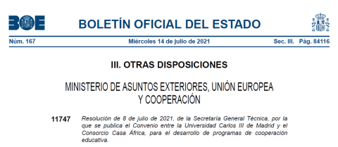 Convenio entre la Universidad Carlos III de Madrid y el Consorcio Casa África Convenio entre la Universidad Carlos III de Madrid y el Consorcio Casa África