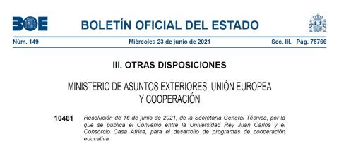 Convenio entre la Universidad Rey Juan Carlos y el Consorcio Casa África