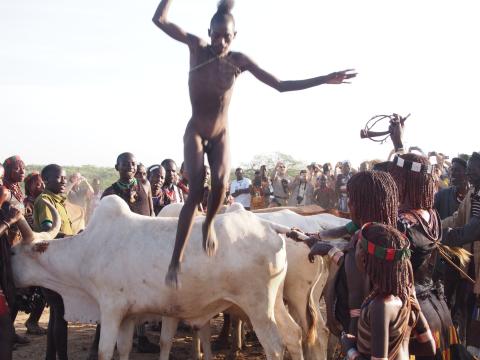 Salto del Toro, Tribu de los Hamer, en Berconech Asile, cerca de Turmi