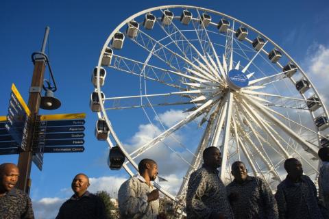 Coral junto a la noria de cape town.