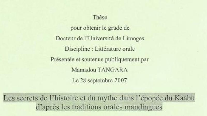 Les secrets de l'Histoire et du mythe dans l'epopée du Kaabu d'apres les traditions orales mandingas