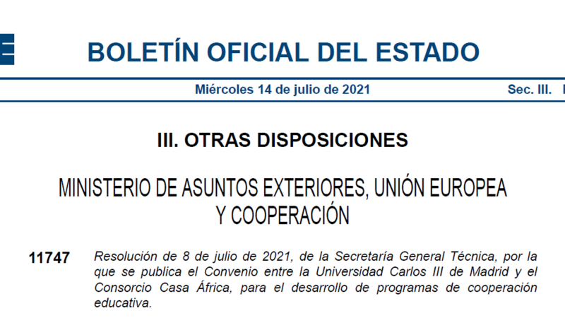 Convenio entre la Universidad Carlos III de Madrid y el Consorcio Casa África