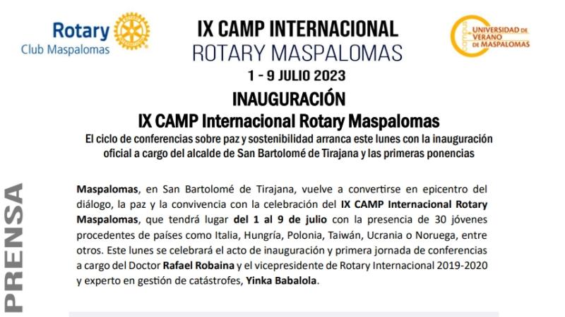 Convocatoria de prensa Camp Rotary Maspalomas 2023