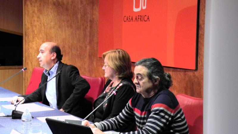 6. De izq. a dere.: José Luis Márquez -Gerente de Casa África-, Marilena Navarro -cofundadora de la Fundación Campaner-, y Pep Campaner -Cofundador de la Fundación Campaner-